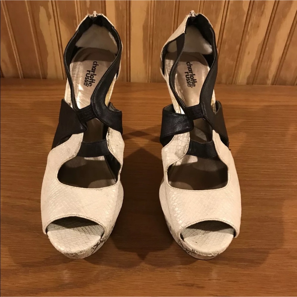 Charlotte Russe, open toe black and tan